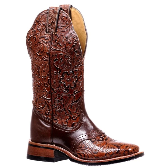 BOULET #2050 hand tooled Ranger Chestnut leather cowboy boots square toe 6.5 NEW - Picture 3 of 15